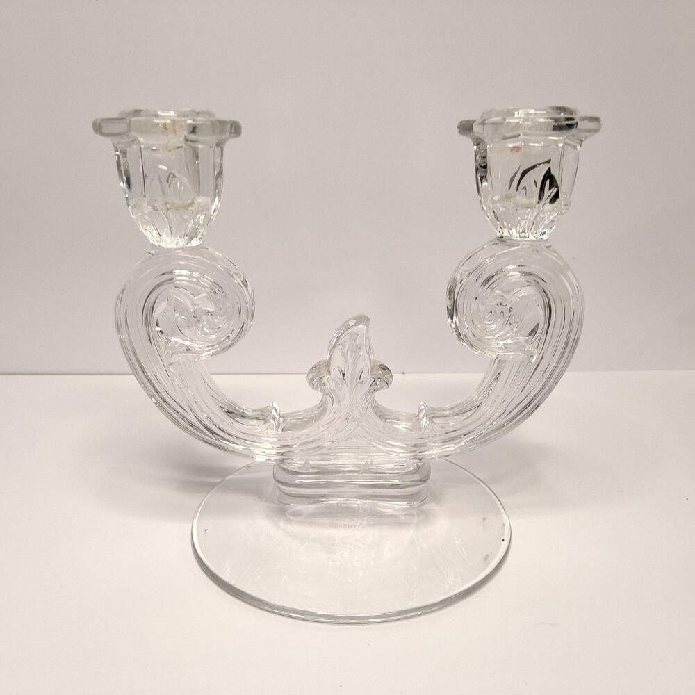 Vintage Fostoria Lafayette Glass Double Light Candlestick Holder